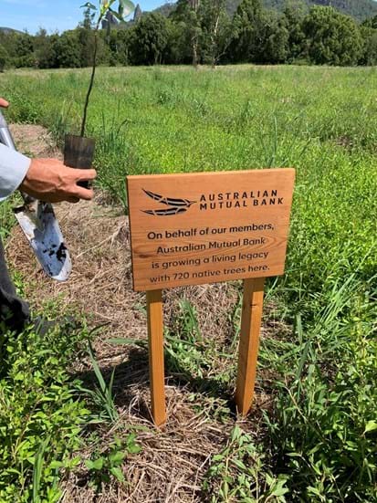 Sign installation at the Australian Mutual Bank forest in partnership with Greenfleet