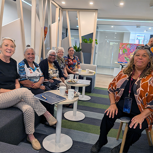 Pictured: Australian Mutual Bank staff having a yarn with guests.