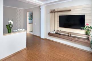 House with cork flooring which has a timber look.